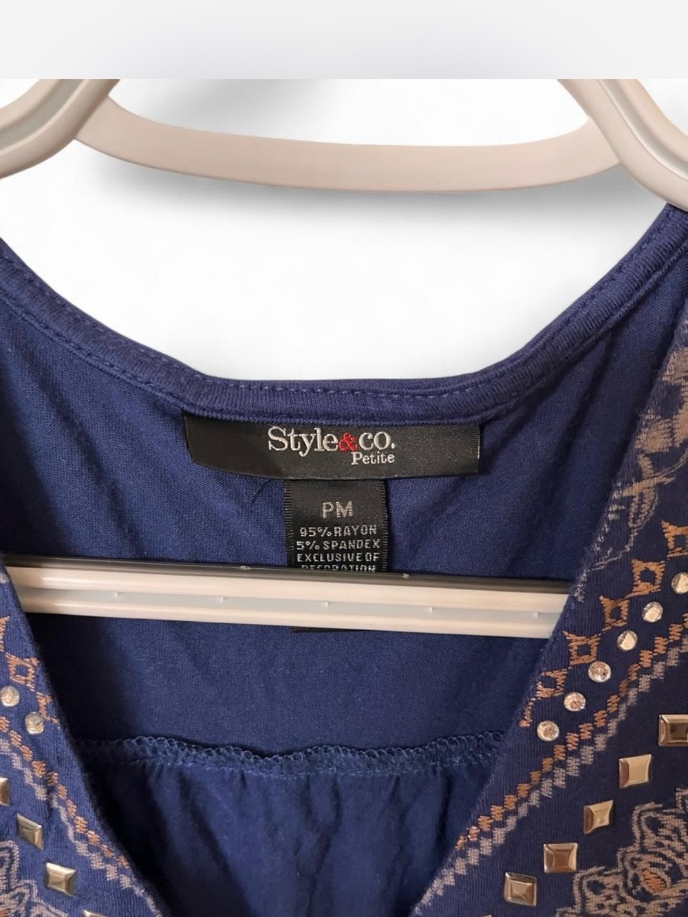 Style & Co Blue Embroidered V-Neck Blouse - Picture 4 of 4